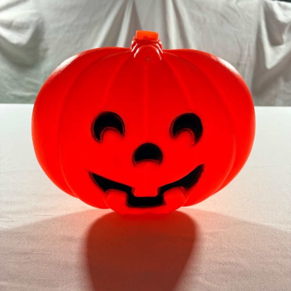 Vintage Blow Mold Pumpkin Jack O Lantern Orange Plastic Halloween Decor 8in USA